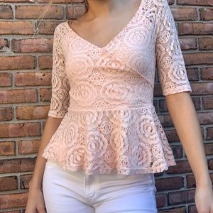 Charlotte Russe Peplum Peach Lace Top - Medium